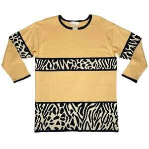 ESCADA Womens XL Knit Long Sleeve Jumper Wool Cotton Top Black Animal Print